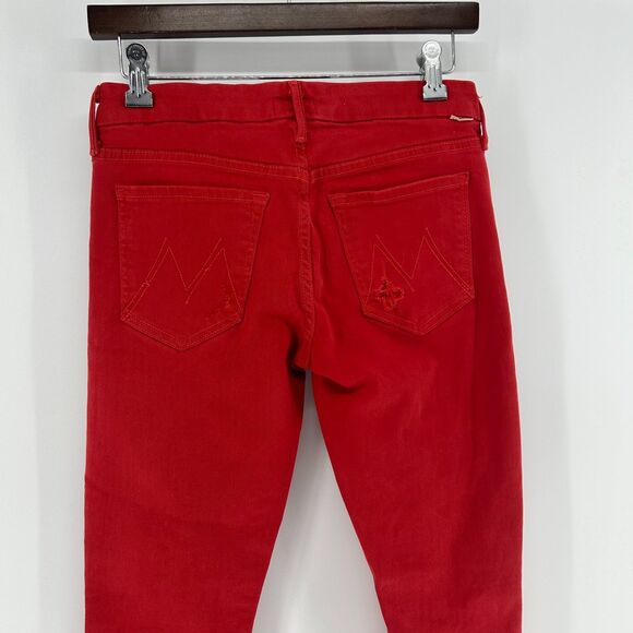 Mother Looker Ankle Fray Skinny Jeans Women's 26 Red Distressed Raw Ankle Pants - Picture 6 of 15